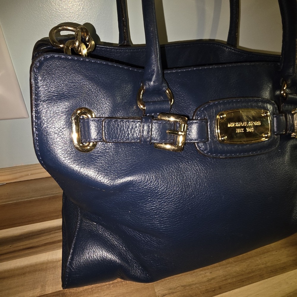 Michael Kors Hamilton Satchel Bag Tote Purse East West Bag Beautiful BLUE - Picture 2 of 11